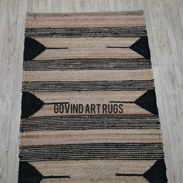 Stair runner, custom stair carpet rug runners for hallway, extremely long runner rug, Natural /Black Hemp Jute Runner, Jute Runner/Area Rug