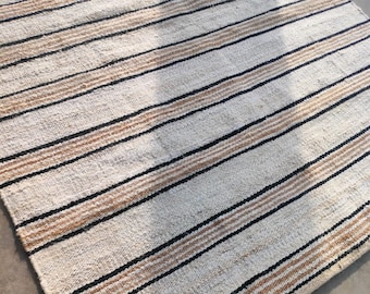 Alfombra de cáñamo blanca/natural/negra, alfombra de yute tejida a mano, alfombra de yute estilo bohemio, alfombra rectangular de yute, alfombra decorativa estilo bohemio, alfombra de yute para áreas, alfombra de tamaño personalizado