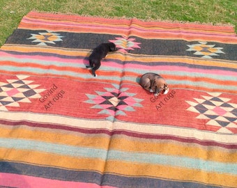 8x10 Ft Wool Jute Kilim Rug, HomeDecor Rugs, Coustme Size Wool Rug, Vintage Area Rug, Boho Decor Rug, Handmade Wool Jute Rug