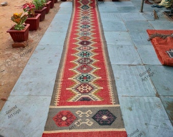 Handwoven Kilim Wool Jute Runner, Wool Kilim Runner,Kilim Runner Rug, Home Decor Rug, Vintage Carpet, Indian Runner, Livingroom Rug, 2x22 Ft
