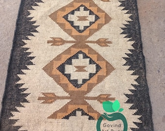 Kilim Rug, Handwoven, Wool and Jute Rug Handmade, Kilim Dhurrie Rug, Traditional Indian jute Area rug