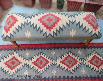 Kilim Ottomane Bank, Handgemachte Teppich Bank, Gestreifte Kilim Polsterbank, Kilim Pouf Bank, Bauernhaus Bank, Wohnzimmer Bank