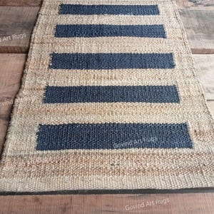 Natürlicher Juteteppich Handgeknüpfter Hanfteppich, Läufer aus Hanf, Vintage Bereich, 70x40,5*22 cm