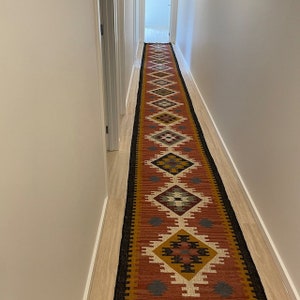 Handmade Kilim Runner, Multicolor Jute Rug wool rug Kilim Dhurrie traditional , Custom Runner,2.5x22,2.5x26,2.5x30 Feet. Stair Red Runner zdjęcie 2