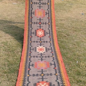 Kilim runner Handwoven Wool Jute Rug Handmade Kilim Dhurrie Rug, Motifs Oriental Traditional Indian Geometric Turkish Home decor