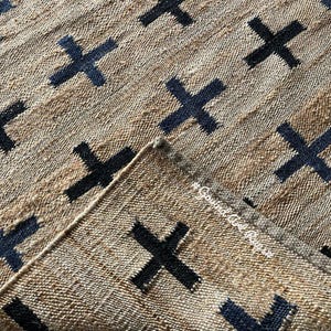 Jute Rug; Handmade- hemp Rug, Boho Jute Area Rug, Black And Blue Natural Jute Rug, Sisal Hemp Jute Rug, Extra Large Jute Rug, Custom Rug