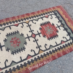 Handmade Kilim Runner Rug, Wool Jute Runner Rug, Hallway Kilim Runner, Kitchen Runner, Flatweave Runner Modern Kilim Runner, Turkish Runner