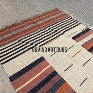 4x6 , 5x8 , 6x9 , 8x10, 9x12 Ft Kilim Rug, Handwoven, Wool and Jute Rug Handmade, Kilim Dhurrie Rug, Traditional Indian/WOOL JUTE RUGS
