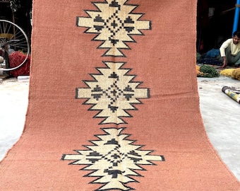 Kilim Rug, Handwoven, Wool and Jute Rug Handmade, Kilim Dhurrie Rug, Traditional Indian jute Area rug