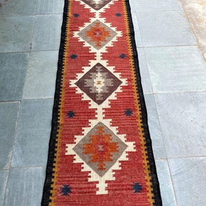 Handmade Kilim Runner, Multicolor Jute Rug wool rug Kilim Dhurrie traditional , Custom Runner,2.5x22,2.5x26,2.5x30 Feet. Stair Red Runner zdjęcie 6
