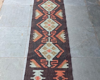 Handmade Kilim Runner Rug For Stair Decor/ Handwoven Wool And Jute Runner,Bohemian Rug, Vintage Kilim Rug, Custom Kilim Runner, 2x30,2x35 Ft