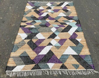 Baumwoll-Juteteppich, gewebter Jute-Hanfteppich, Juteteppich Schlafzimmer, traditioneller indischer Teppich