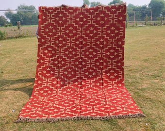 Ręcznie robiony dywanik Navajo Kilim, dywan Azteków, dywanik akcentujący, dywanik zewnętrzny/dywan wewnętrzny, salon/jadalnia 8 x 10 Ft. Dywan Kilim z juty wełnianej, dywan indyjski