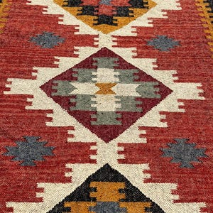Handwoven 5x8 Ft Kilim Area Rug, Handmade wool Jute Rug,  Boho Wool Rug Jute Rug, Large Rug, Red Kilim Runner