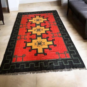 Handmade Large Kilim Rug, Handwoven, Wool and Jute Rug Handmade, Kilim Dhurrie Rug, Motifs, Oriental, Traditional Indian, Geometric, Turkish