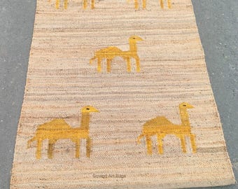 Tapis en jute fait main, tapis naturel, tapis bohème, tapis en jute, tapis tissé en jute, grand tapis, tapis respectueux de l'environnement, tapis en jute chameau