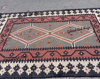 Handwoven Wool Jute Kilim Rug, Wool Jute Rug, Kilim Jute Rug, Flatweave Rug, Bohemian Rug, Indian Dhurrie Rug, Navajo Kilim Rug, Custom Rug