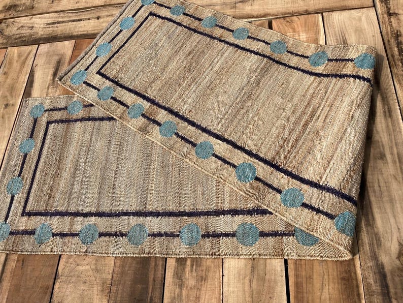 Beige and Black Box Hemp Area Rug Jute Rug Ecofriendly Rug Vintage Jute