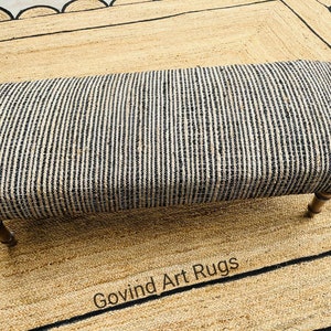 Striped Jute Rug Bench, Upholstered Bench, Handmade Furniture, Footstool Bench, Kilim Rug Bench, Ottoman Bench, Aztec Bench, Panio Bench
