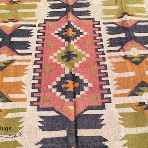 Kilim Rug, Handwoven, Wool and Jute Rug Handmade, Kilim Dhurrie Rug, Traditional Indian jute Area rug