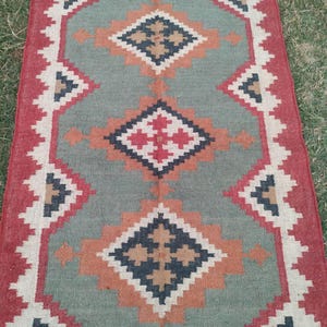 Kilim Rug, Handwoven, Wool and Jute Rug Handmade, Kilim Dhurrie Rug, Traditional Indian jute Area rug