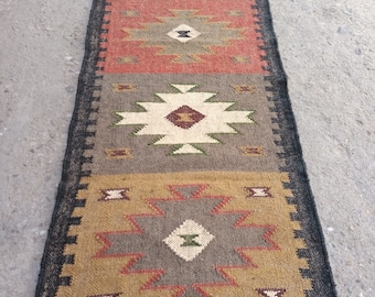 Handmade Kilim Runner Rug, Bedside Runner,Navajo Rug,Trible Rug,Modern Interior,Home Decor,Anti Slipry Handmade Wool Jute Stairs Runner,Rug.