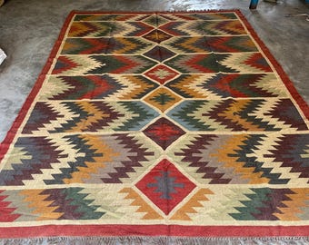 Alfombra Kilim, Alfombra de lana de yute, Alfombra oriental, Alfombra con estampado Boho, Alfombra de área turca, Alfombra india tradicional, Alfombra de área tejida, Alfombra Kilim Dhurrie