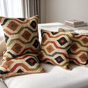 4 Set of Indian Hand Woven Wool Jute Cushion Cover 18 x 18 Inch Jute Pillows Ethnic Vintage Throw Pillow Cases Decorative Shams