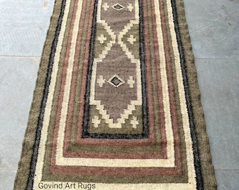 Hnadmade Wool Jute Runner, Kilim Runner Rug, Kitchen Rug, Indoor Runner, Vintage Jute Runner, Custom Size Runner, Wool Jute Rug, Yogs Mats