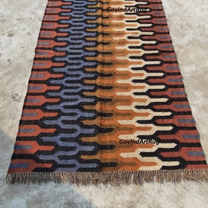 Handwoven Wool Jute Kilim Rug, Bedroom Rug, Floor Kilim Rug, Navajo Kilim Rug, Vintage Kilim Rug, Wool Jute Rug, Jute Area Rug, Multicolor