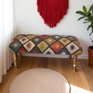 Kilim Rug Bench, Ottoman Upholstered Bench, Handmade Furniture, Footstool Bench, Aztec Bench, Farmhouse Decor, Entry Bench, BENCH