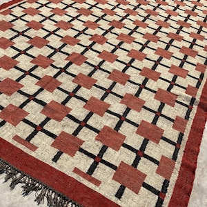 手作りウールジュートキリムラグ、キリムラグ、ウールジュートキリムラグ、ボヘミアンラグ、ナバホキリムラグ、カスタムサイズラグ、ピンクの伝統的なラグ、