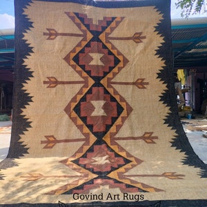 6x9 Ft  Kilim Rug, Flatweave Rug, Navajo Kilim Rug, Handwoven Wool Jute Kilim Rug