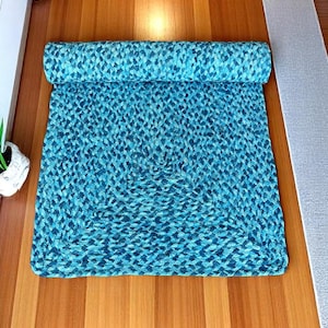 Indian Handmade Sky Cotton Braided Rectangle Rug Doormat Rug Custom Size Home Decor Rugs Chindi Cotton Rag Rug Boho Decor