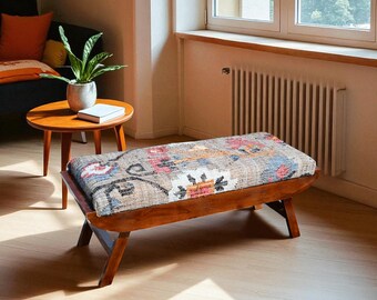 Indian Traditional Folding Jute Cotton Bench, Entryway, Sitting bench, Wood work bench, Living room bench, Bedroom bench, Ethnic bench