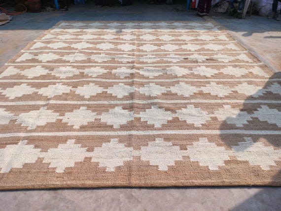 9x12 off White And Natural Jute Rug, Handwoven Hemp Rug, Jute Area Rug, Large Jute Rug, Living Room Jute Rug, Vintage Jute Rug, Hemp Rug,