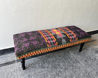 Vintage Kelim Teppich Sitzbank, Handgefertigter Fußhocker