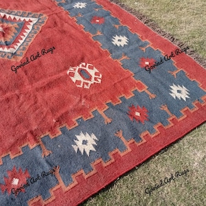 Handwoven Large Area Kilim Rug,Wool Jute Rug, Kilim Dhurrie, Custom Size Rug,Handmade Kilim Dhurrie Rug-Navajo Kilim Rug-Traditional Indian