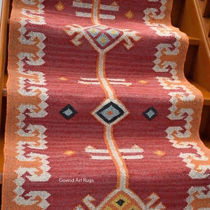 Stair Kilim Runmer, Handmade, Multicolor Wool Jute Runner, Hallway\Entryway\Kitchen Jute Runner Rug, Boho Traditional Indian Kilim Runner