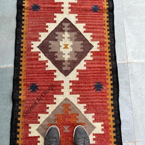 Handmade Kilim Runner, Multicolor Jute Rug wool rug Kilim Dhurrie traditional , Custom Runner,2.5x22,2.5x26,2.5x30 Feet. Stair Red Runner zdjęcie 7