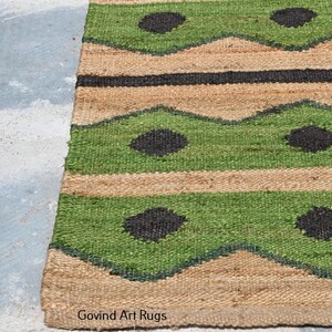 Handmade Green Hemp Jute Runner - Tufted Geometric Hallway Rug - 2x6 2x10 2x20 Custom Size Stair Runner - Natural Fiber Boho Area Rug image 11