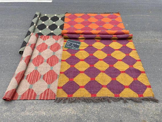 Handmade KILIM Rugs, Multicolor; Jute Rug wool rug Kilim Dhurrie; traditional Indian; Chic Victorian Hipster, Custom Rugs