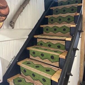 Handmade Green Hemp Jute Runner - Tufted Geometric Hallway Rug - 2x6 2x10 2x20 Custom Size Stair Runner - Natural Fiber Boho Area Rug image 3