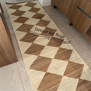 White Diamond jute Runner Rug, Hallway Runner Rug, Jute Rug, kitchen Rug, 2x18 Ft Runner Rug, Hemp Runner, Hemp For Stair Decor, Natural Rug