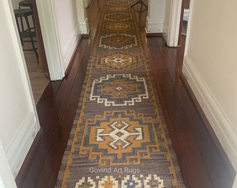Alfombra de pasillo hecha a mano de lana y yute, multicolor, alfombra Kilim, alfombra para escaleras, alfombra Kilim para pasillo, alfombra de pasillo a medida, alfombra Kilim Dhurrie