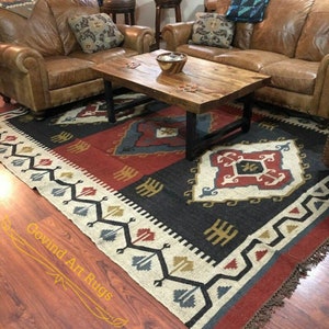 8x10 Ft Kilim Dhurrie Rug, Handmade Wool Jute Kilim Rug, Navajo Rug, Flatweave Area Rug, Diningroom Rug, Large Rug, Traditional Indian Rug