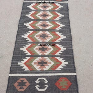Multi Sizes Runner Rug for Stairs | Handwoven Geometric Indian Kilim | Eco-Friendly & Sustainable | Kitchen, Bedside, Hallway, Entry, Custom