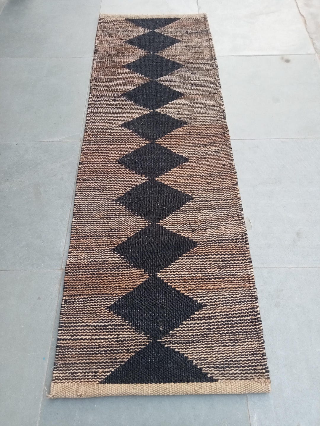 Handwoven Strip Black Dimond Hallway Jute Runner, Jute Runner Rug for ...