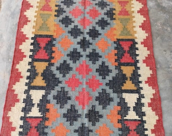 Alfombra Kilim, Alfombra de lana de yute, Alfombra oriental, Alfombra con estampado Boho, Alfombra de área turca, Alfombra india tradicional, Alfombra de área tejida, Alfombra Kilim Dhurrie