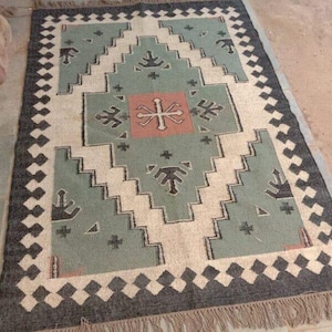Handmade Wool Jute Kilim Rug, Large Kilim Rug, Handwoven, Wool and Jute Rug Handmade,Kilim Dhurrie Rug, Indian Tradtional Kilim Rug, 8x10 Ft